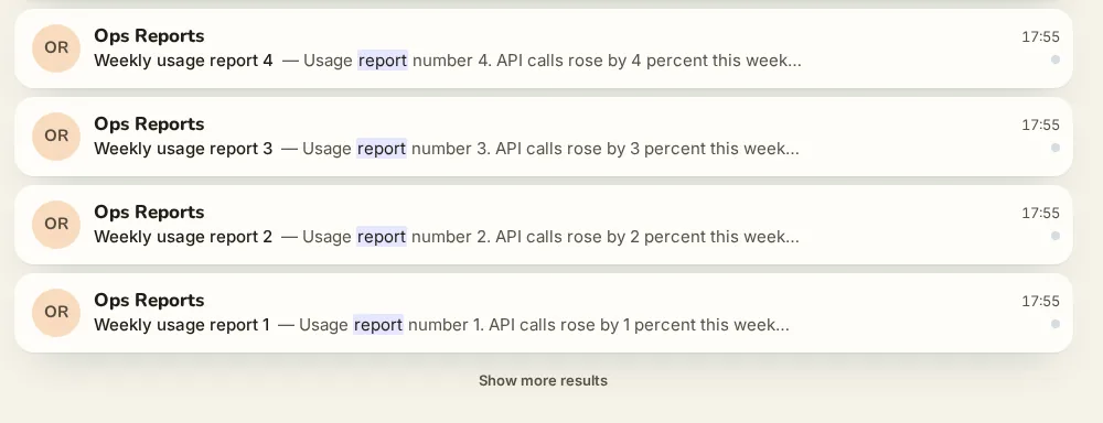 End of the results list with a Show more results button.